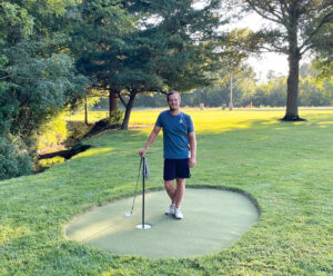 Photo of Drew Lappe on the Lappe Oaks course by Jodi Keen