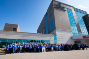 Staff, leadership, and supporters gather Aug. 1 in Jasper, Indiana, to celebrate the former Memorial Hospital and Health Care Center’s name change to Deaconess Memorial Medical Center.