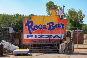 Original Roca Bar Pizza sign. Photo by Greg Eans.