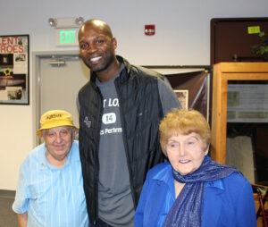 Photo of Mickey and Eva Kor with Evansville native and retired NBA player Calbert Cheaney provided by Alex Kor