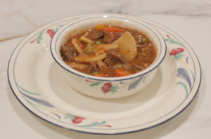 Larry "Bubbles" Pollock's recipe for Irish stew uses sherry instead of Guinness or stout beer.