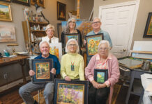 Easel Does It Takes Art Outside Easel Does It club members display their en plein air paintings