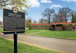 historic marker in front of a mid-century modern ranch home