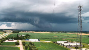 Funnel cloud traveling across Vanderburgh County